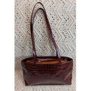 Frenchy of California Vintage Faux Croc Embossed Shoulder Bag Brown Patent Tote
